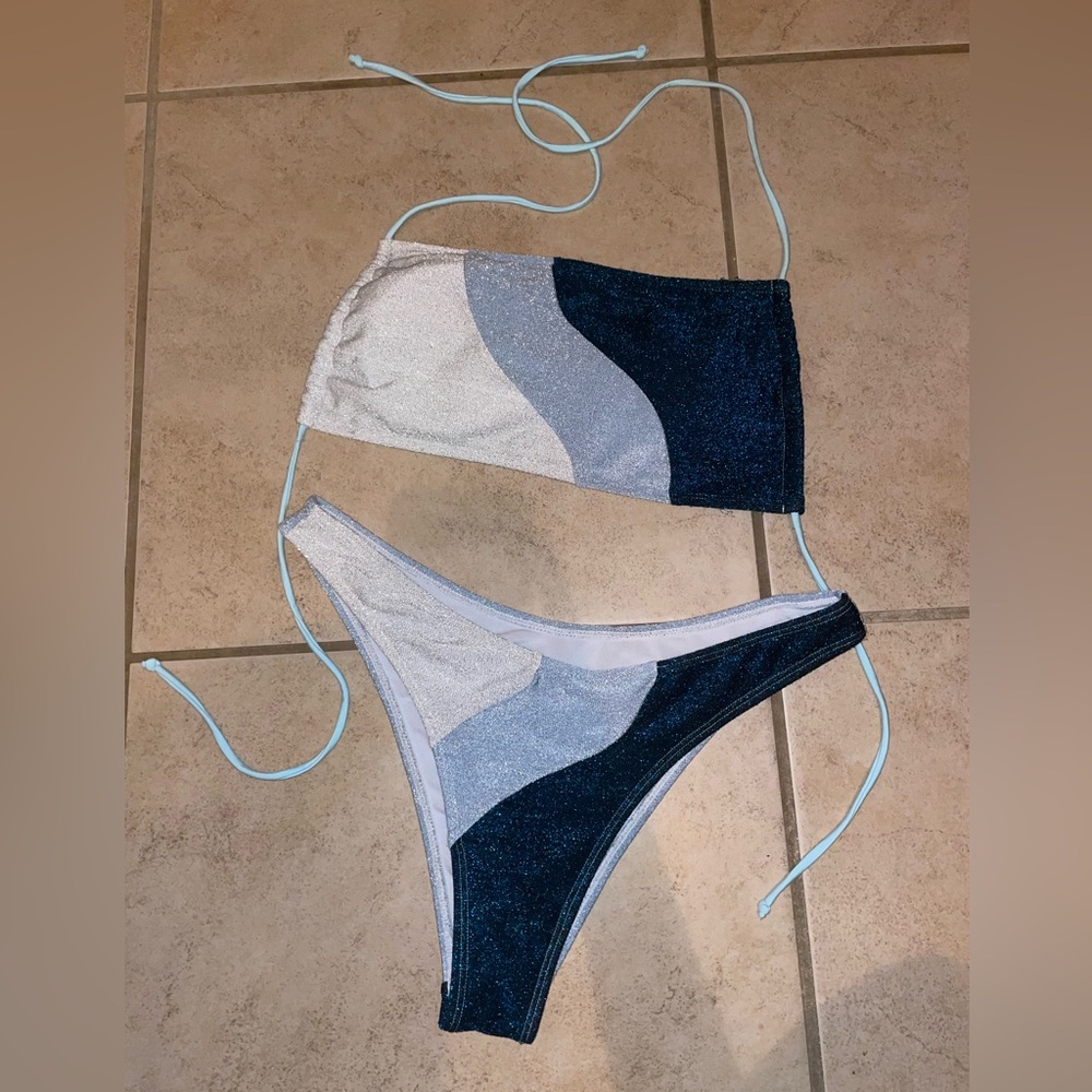Stylish Blue and Silver Bikini Set